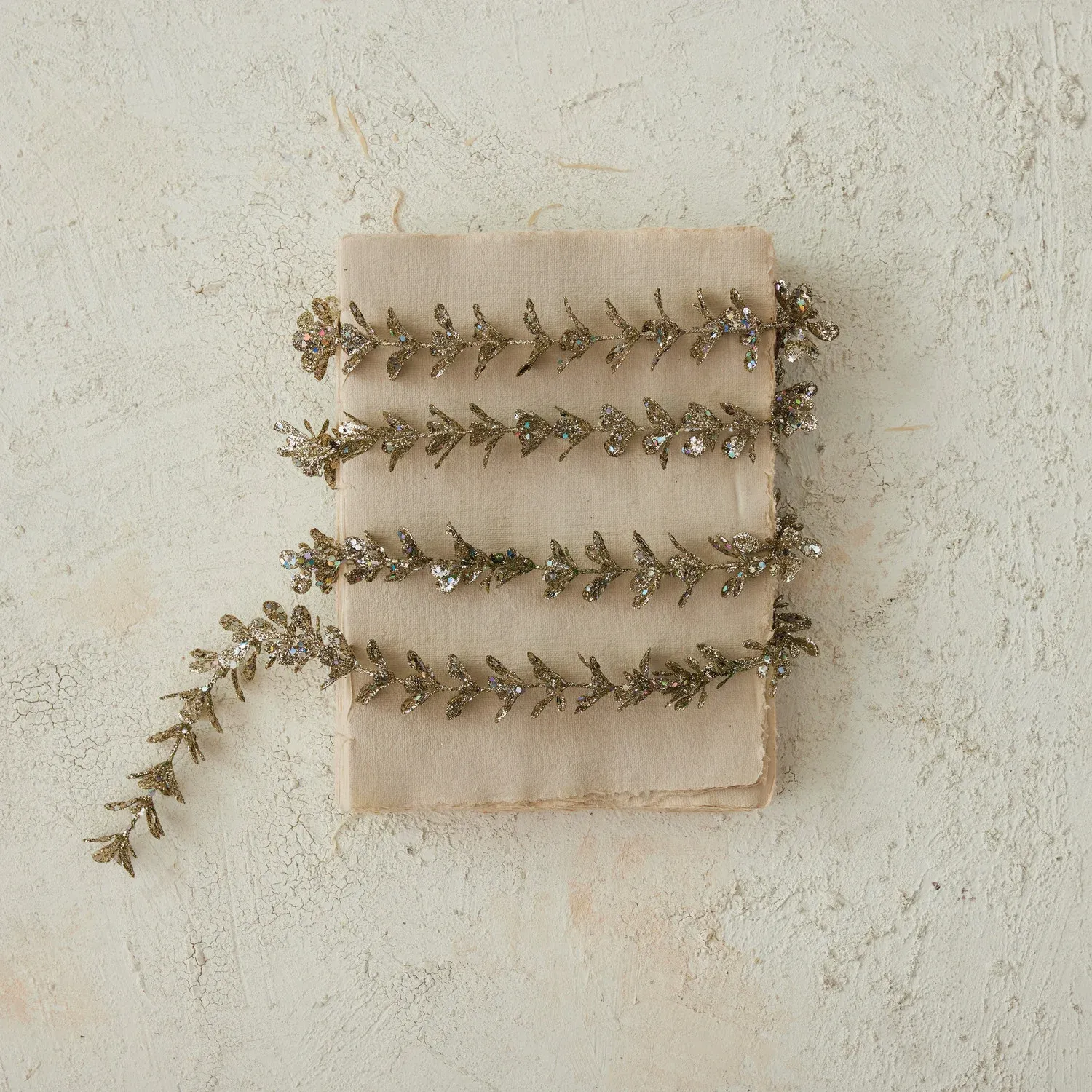 72"L Faux Boxwood Garland with Glitter, Champagne Finish