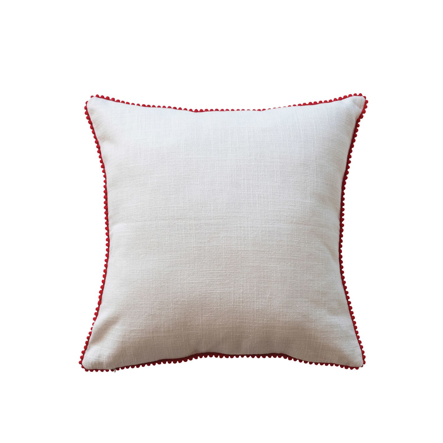 16" Square Cotton Slub Pillow w/ Tufting &amp; Pom Pom Trim "holly jolly", Multi Color