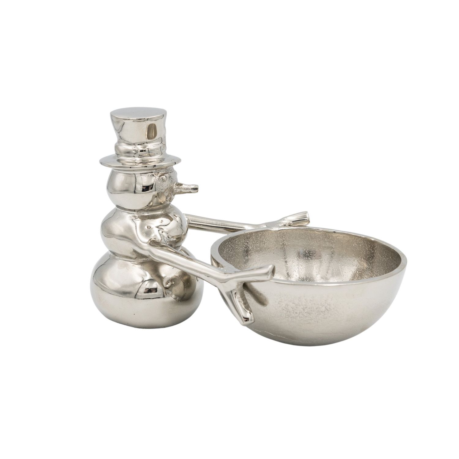 Snowman Holding Bowl, Nickel Finish