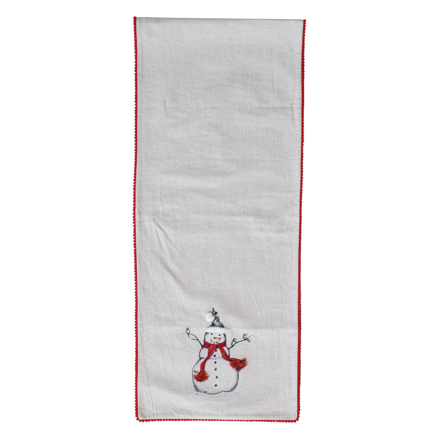 Table Runner with Embroidered Snowman &amp; Bird Image ©
