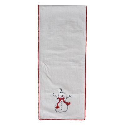 Table Runner with Embroidered Snowman &amp; Bird Image ©