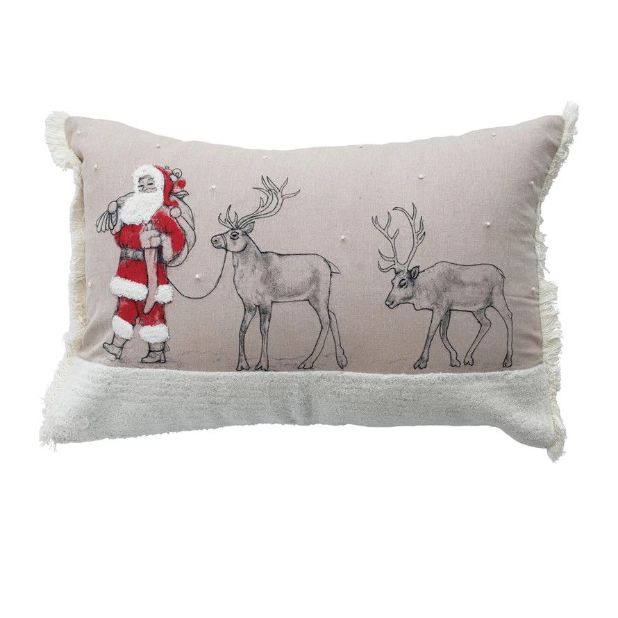 Lumbar Pillow with Embroidery, French Knots &amp; Fringe ©