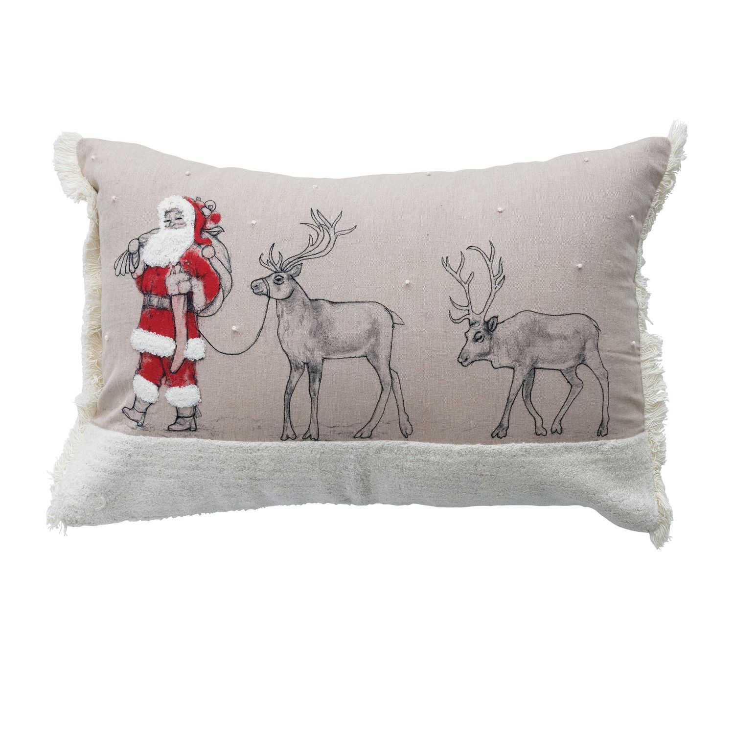Lumbar Pillow with Embroidery, French Knots &amp; Fringe ©
