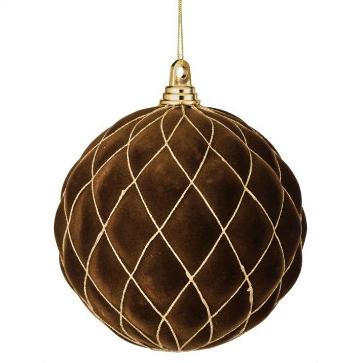 * 8" CHOCOLATE FLOCKED DIAMOND BALL ORNAMENT