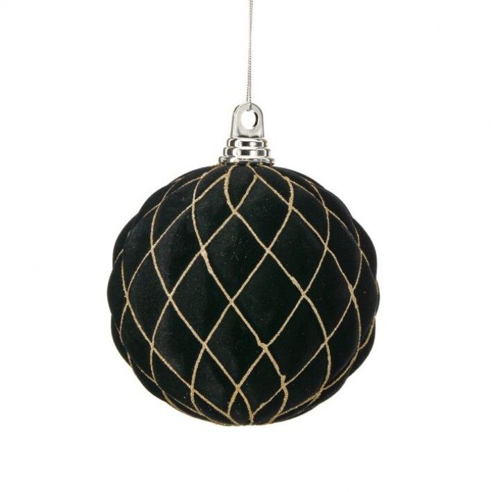 6" BLACK FLOCKED DIAMOND BALL ORNAMENT EACH