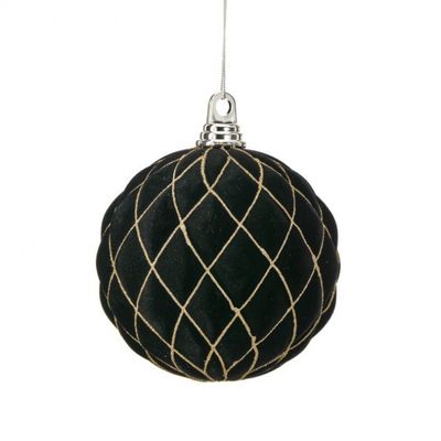 6" BLACK FLOCKED DIAMOND BALL ORNAMENT EACH