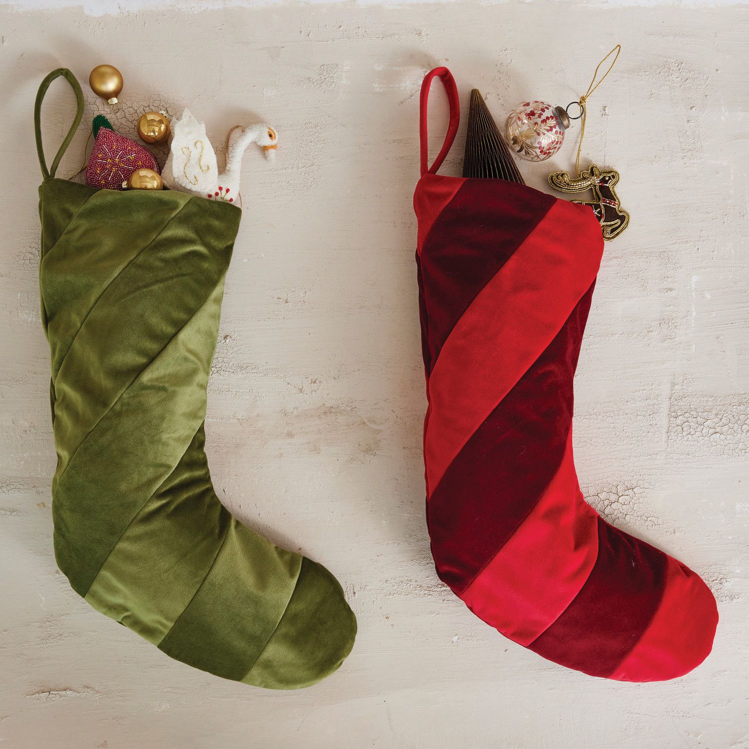 20"H Fabric Velvet Striped Stocking, Red