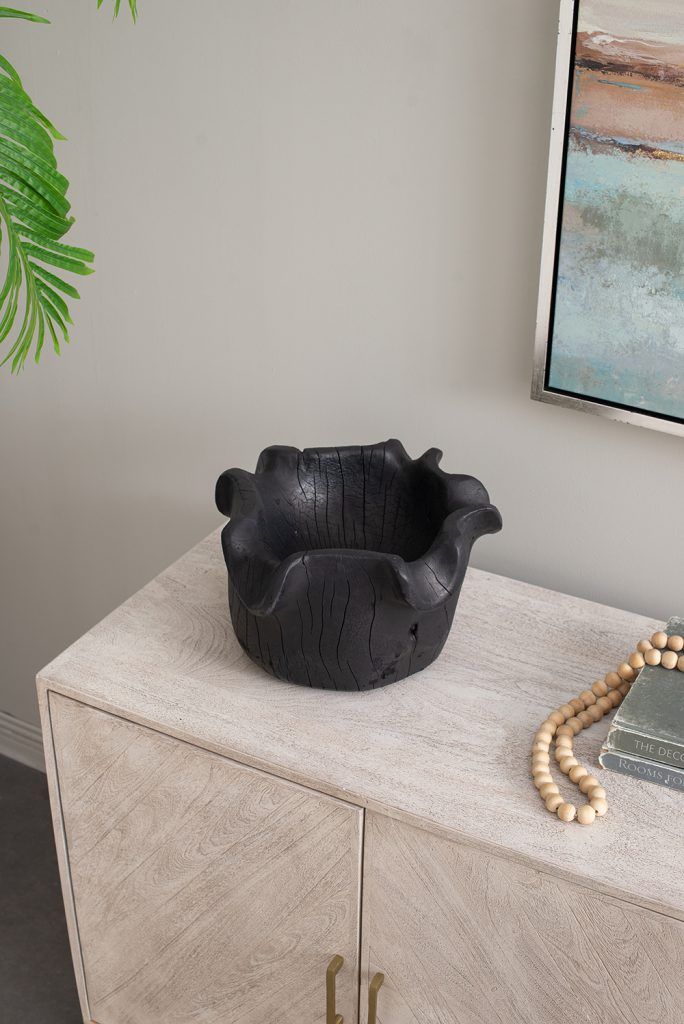 14" Black Teak Wood Bowl