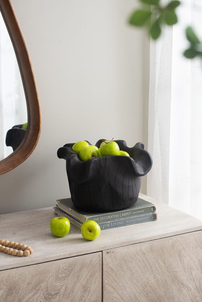 14" Black Teak Wood Bowl