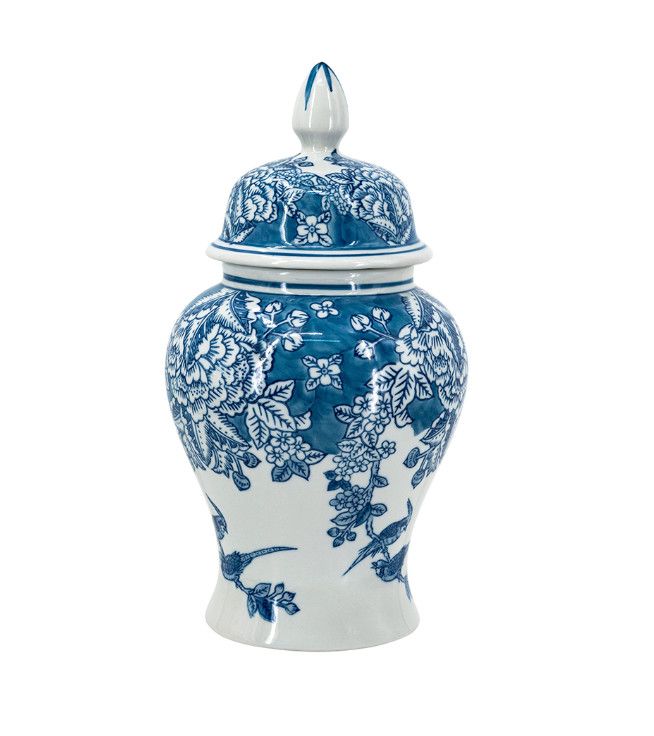 12.5" Classic Blue and White Porcelain Ginger Jar