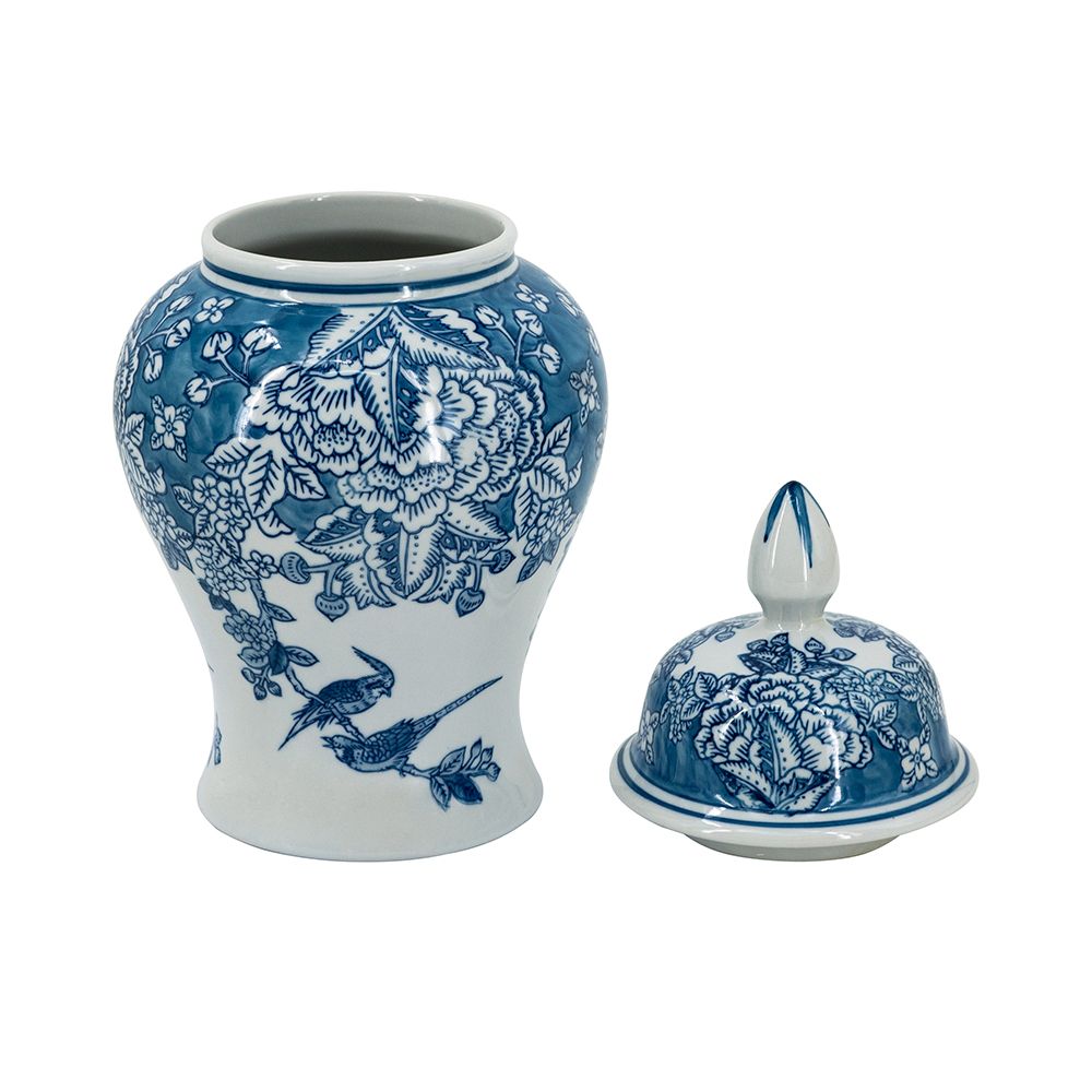 12.5" Classic Blue and White Porcelain Ginger Jar