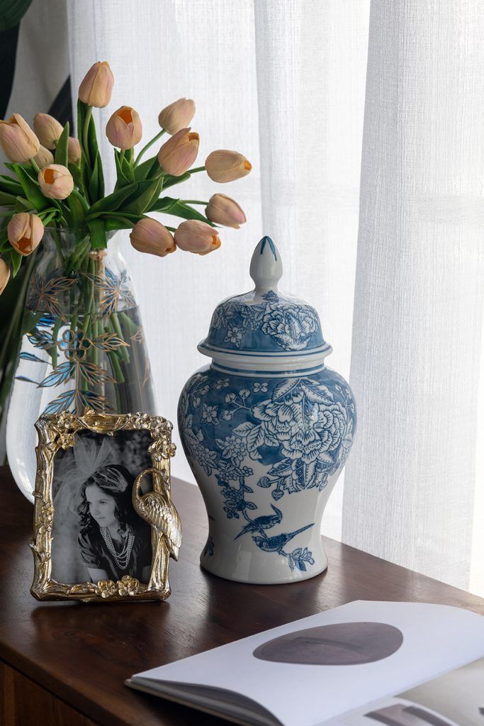 12.5" Classic Blue and White Porcelain Ginger Jar