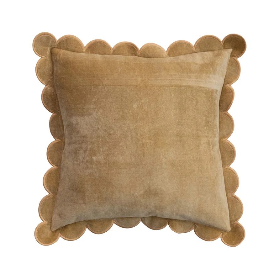 18"  Velvet Pillow w/ Scalloped Flange Mustard Color