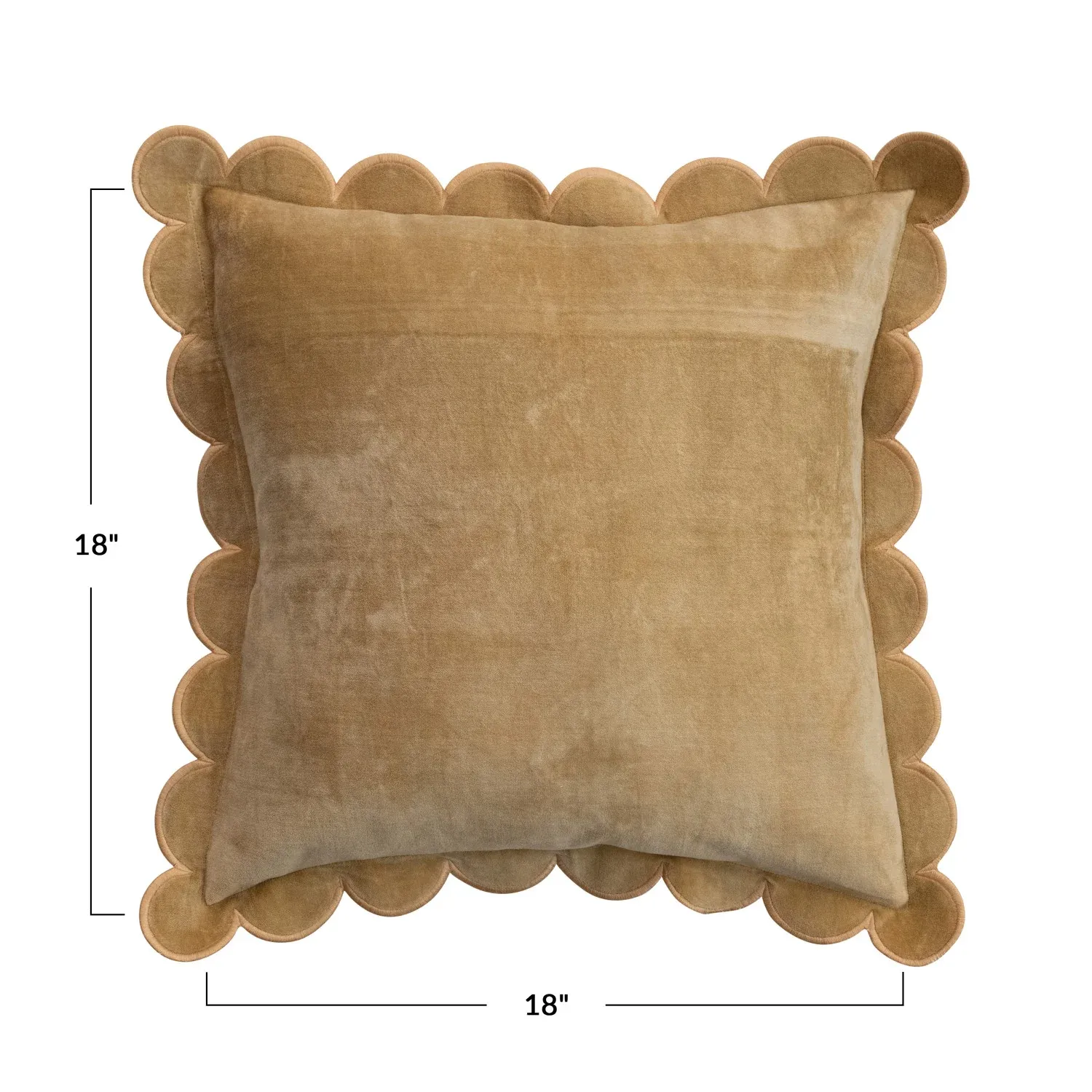18"  Velvet Pillow w/ Scalloped Flange Mustard Color