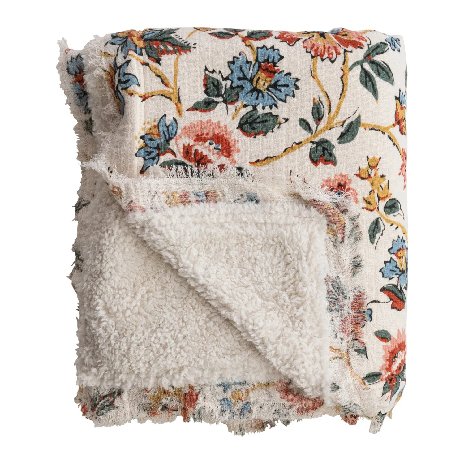 Floral Printed Throw w/ Sherpa Back