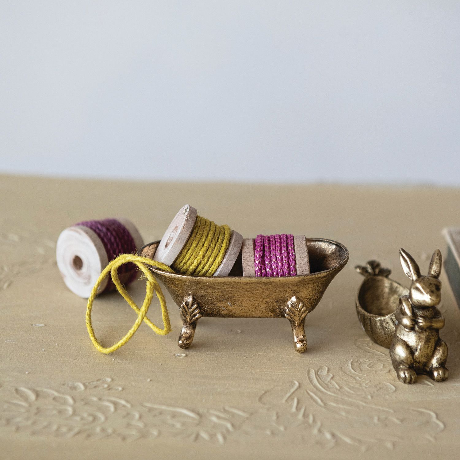 Decorative Pewter Bathtub Shaped Dish - Antique Gold Finish