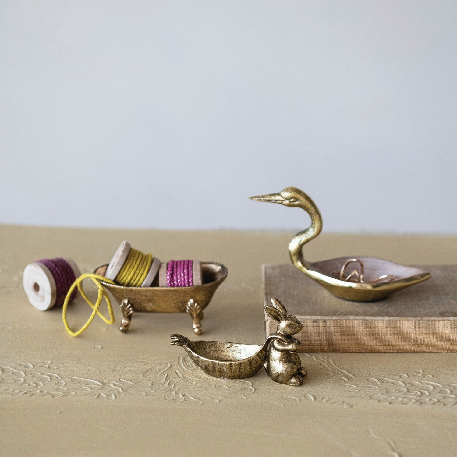 Decorative Pewter Bathtub Shaped Dish - Antique Gold Finish