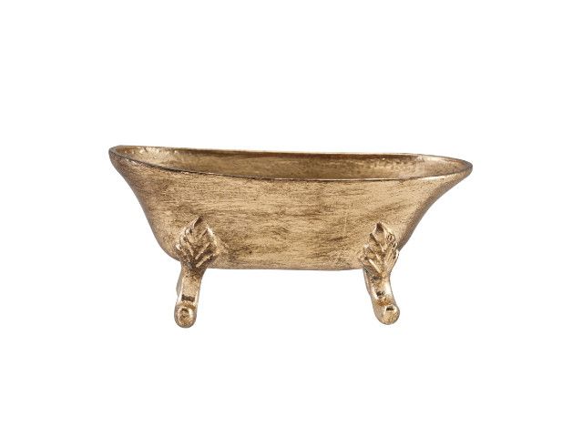 Decorative Pewter Bathtub Shaped Dish - Antique Gold Finish