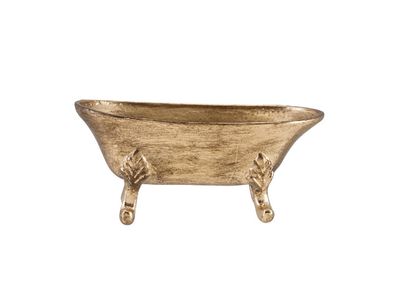 Decorative Pewter Bathtub Shaped Dish - Antique Gold Finish