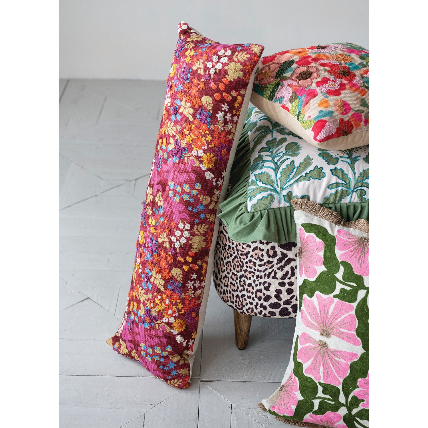 36" Lumbar Pillow with Floral Pattern Pink/Orange/Yellow