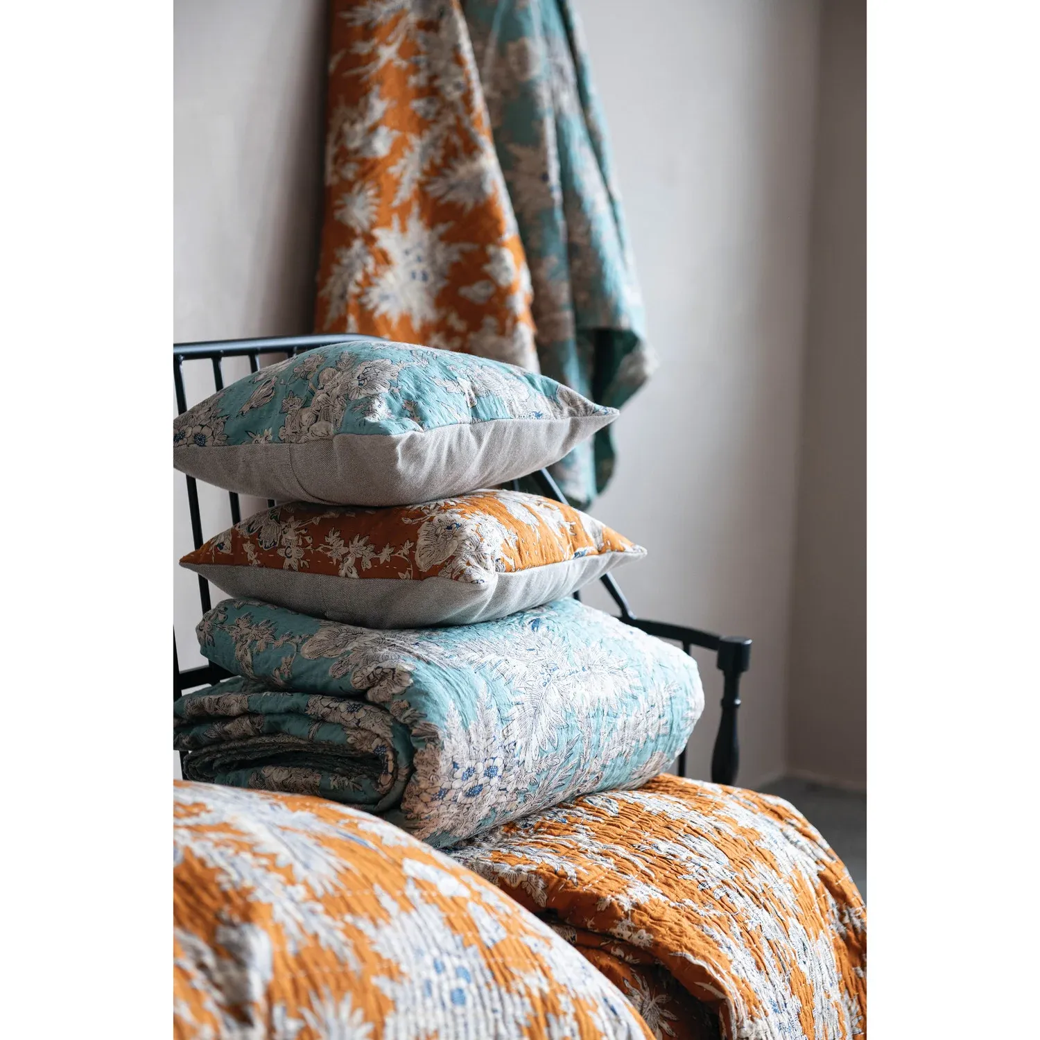 12in Square Cotton Voile Pillow with Florals