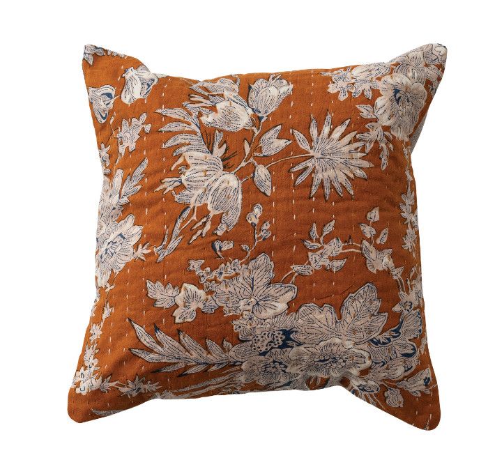 12in Square Cotton Voile Pillow with Florals