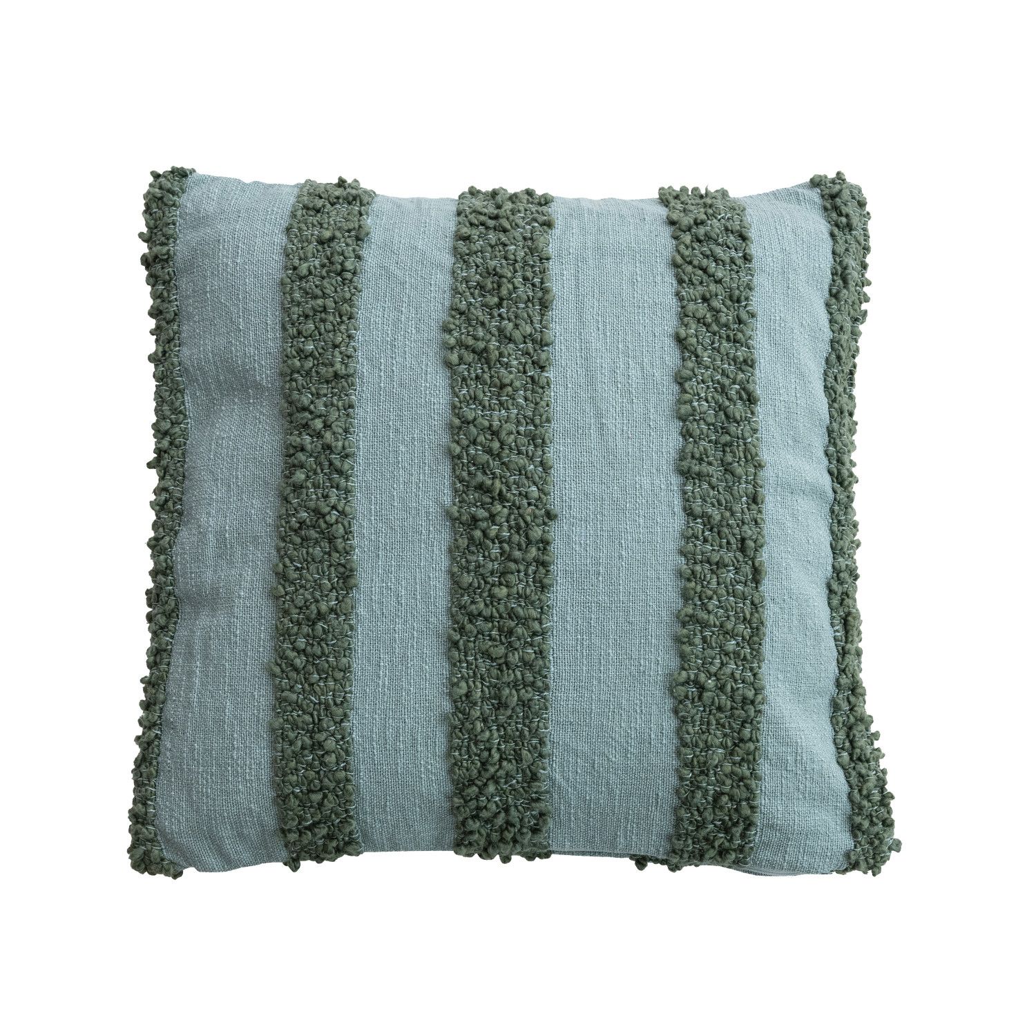 20in. Square Cotton Pillow with Tufted Stripes - Green