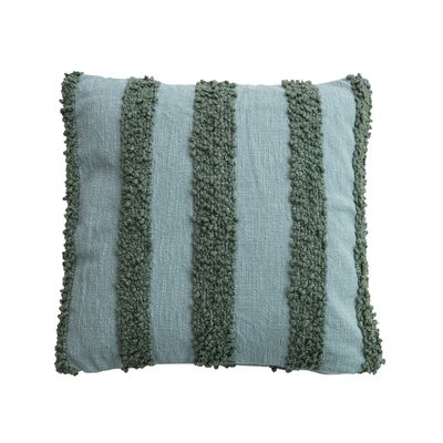 20in. Square Cotton Pillow with Tufted Stripes - Green