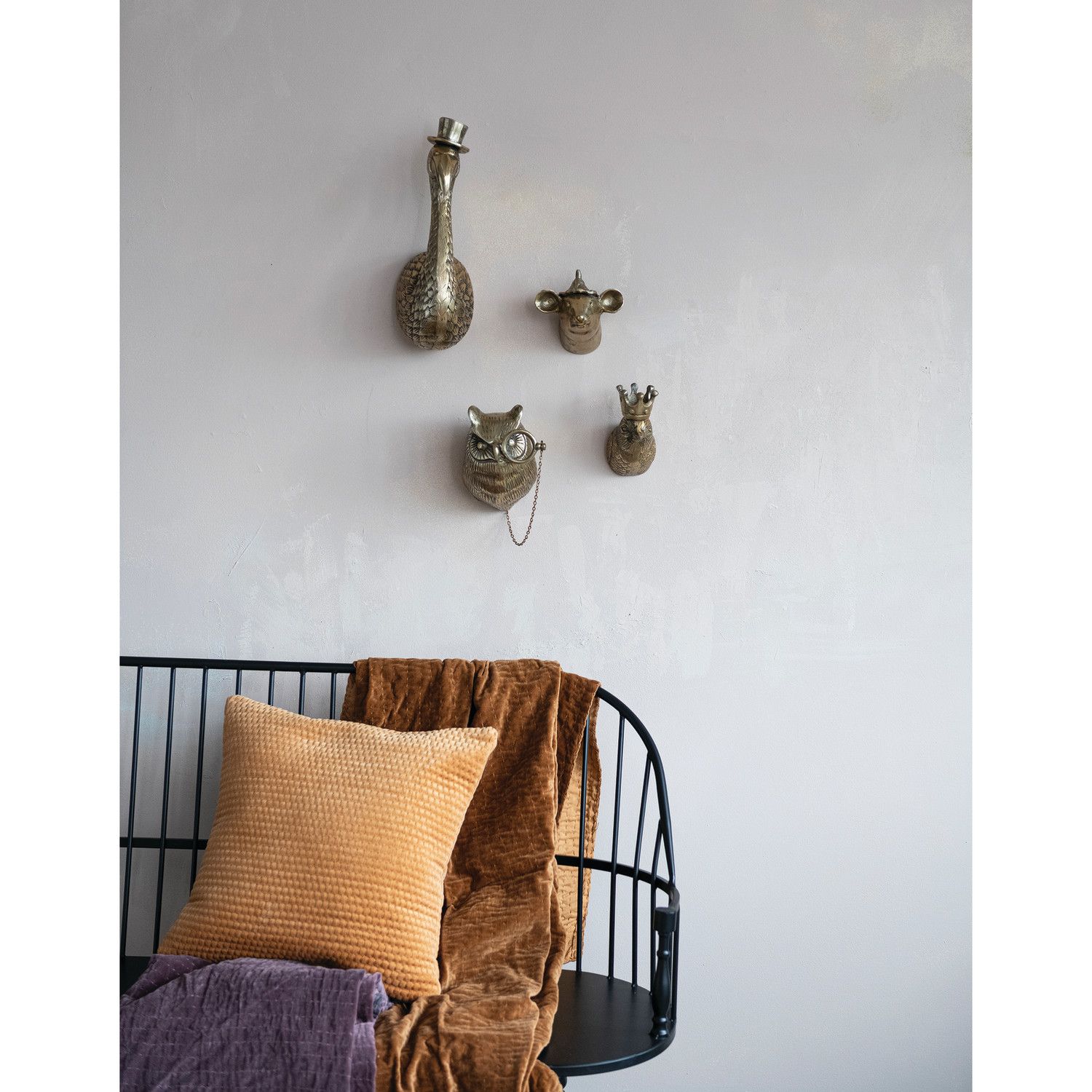 Cast Aluminum Owl Head with Monocle Wall decor, Antique Brass Finish