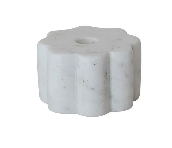 Marble Scalloped Taper Holder, White (Holds 1/2" Taper)