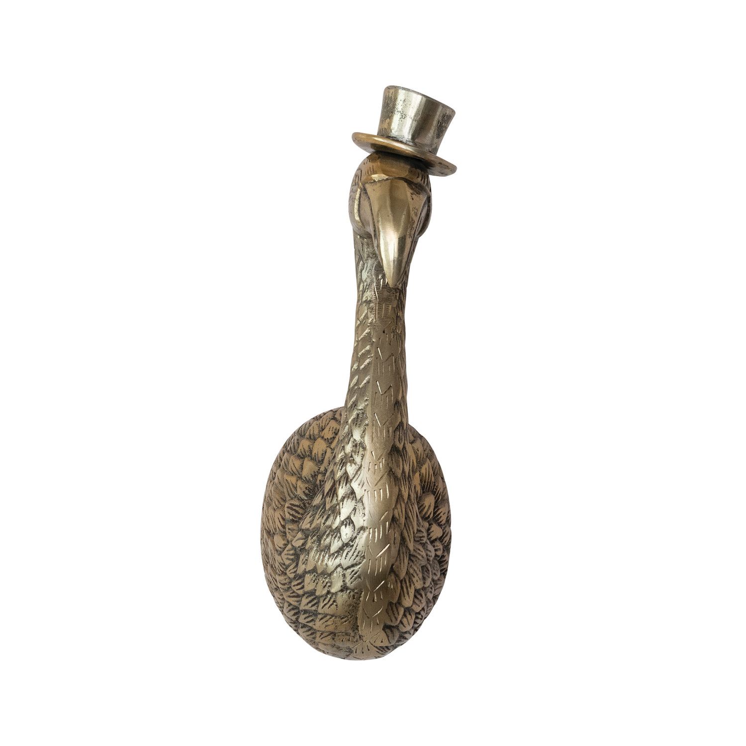 Cast Aluminum Flamingo Head with Top Hat Wall decor, Antique Brass Finish