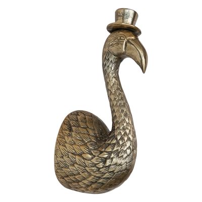 Cast Aluminum Flamingo Head with Top Hat Wall decor, Antique Brass Finish