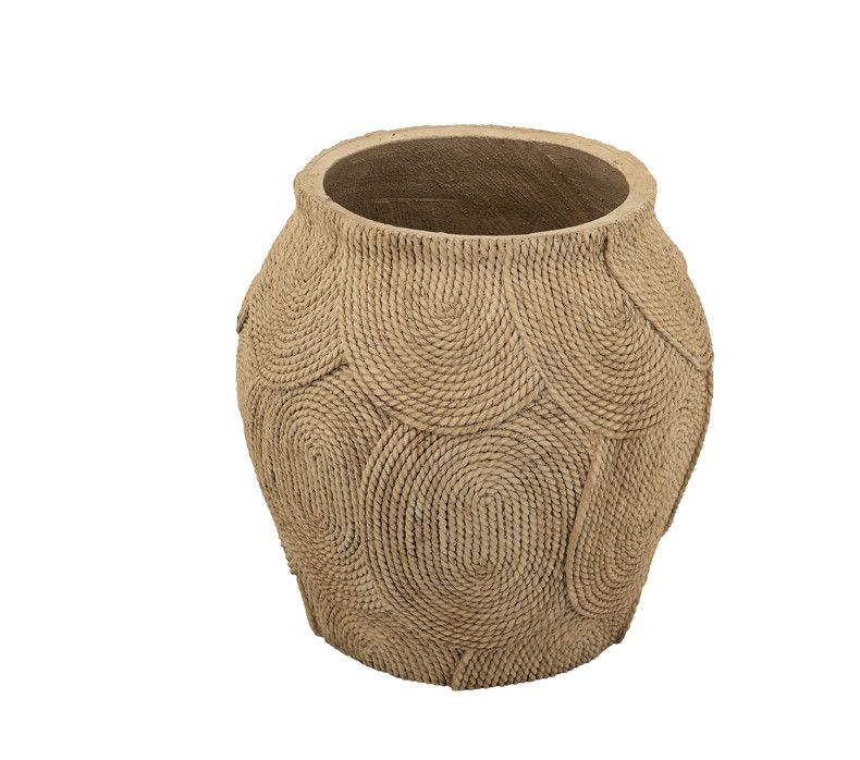 15" Round Sand and Cement Planter with Woven Brown Texture