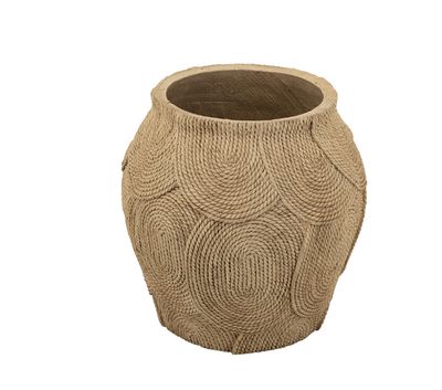 15" Round Sand and Cement Planter with Woven Brown Texture