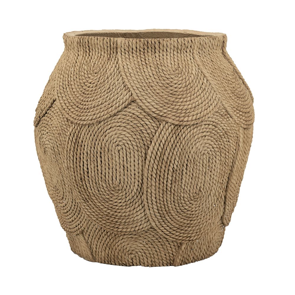 15" Round Sand and Cement Planter with Woven Brown Texture