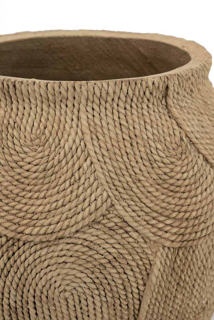 15" Round Sand and Cement Planter with Woven Brown Texture