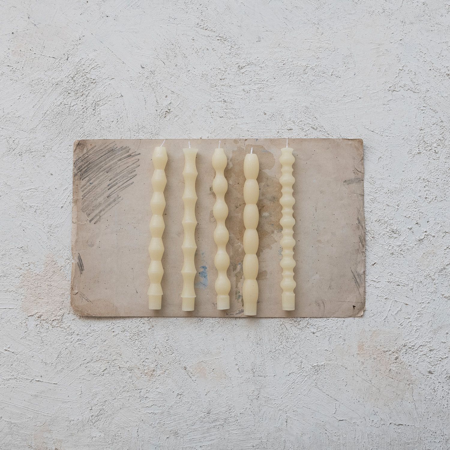 Unscented Taper Candles in Box, Cream Color, Set of 5