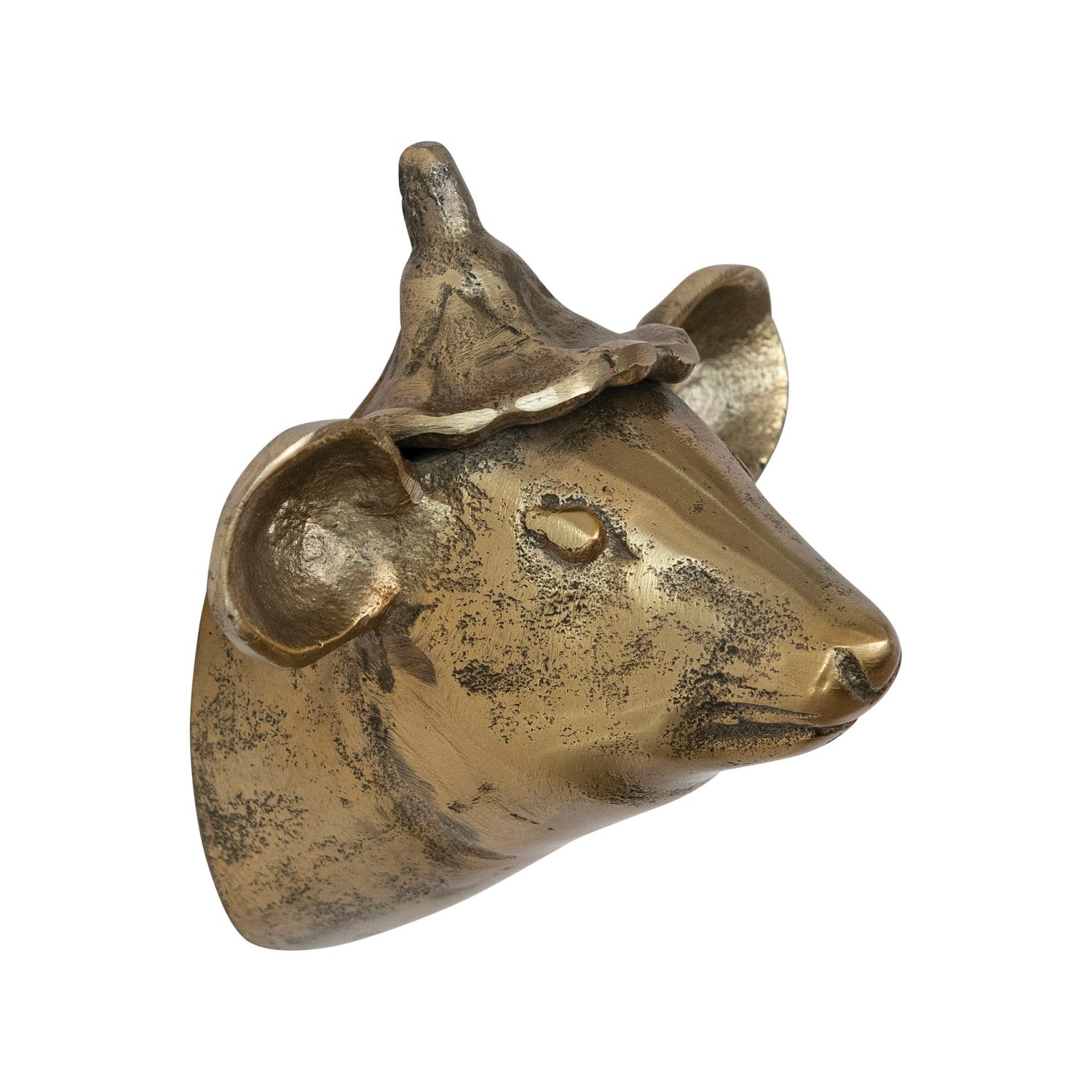 Cast Aluminum Mouse Head with Hat Wall decor, Antique Brass Finish