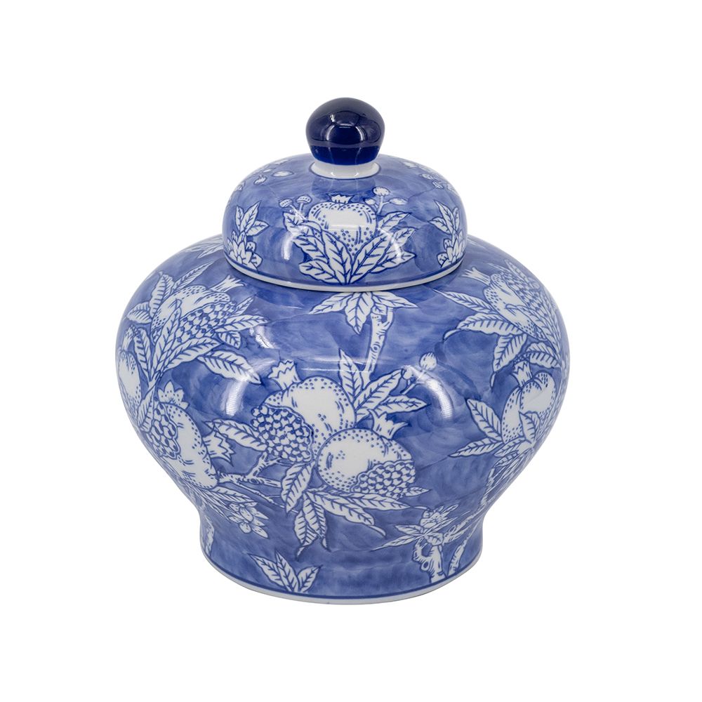 9" Blue And White Porcelain Lidded Jar