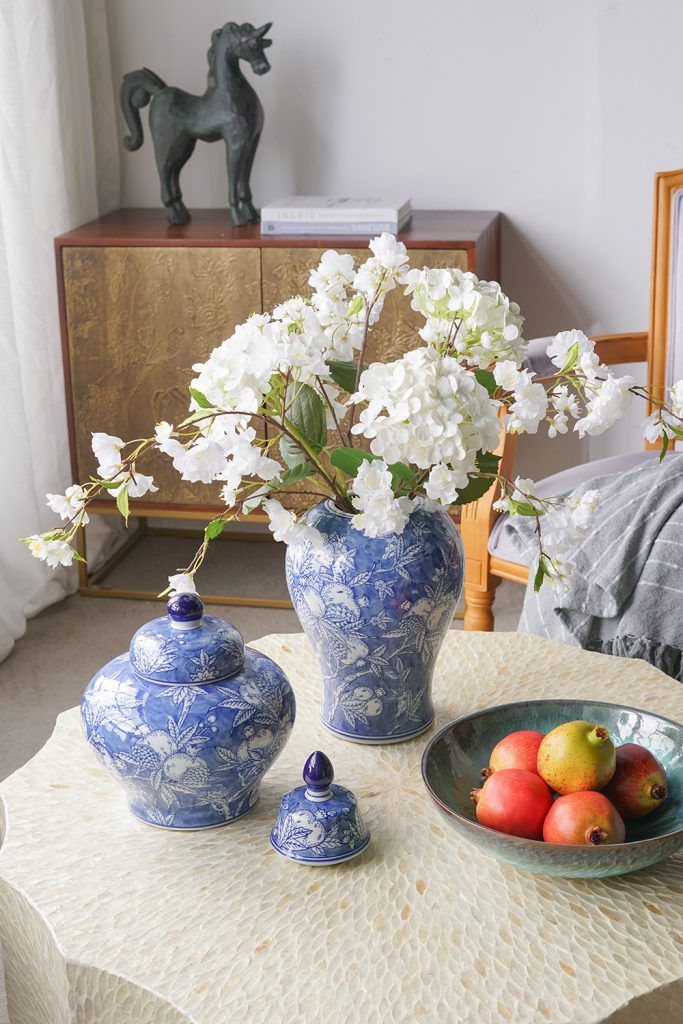 9" Blue And White Porcelain Lidded Jar
