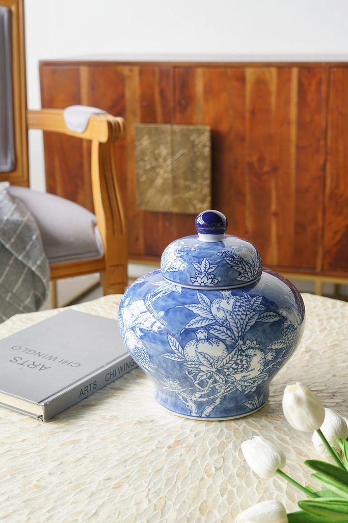 9" Blue And White Porcelain Lidded Jar