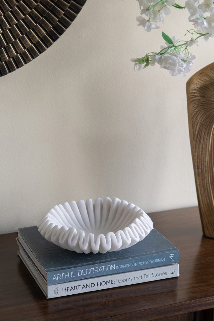 13" Wavy Sand and Resin Bowl with Textured White Finish