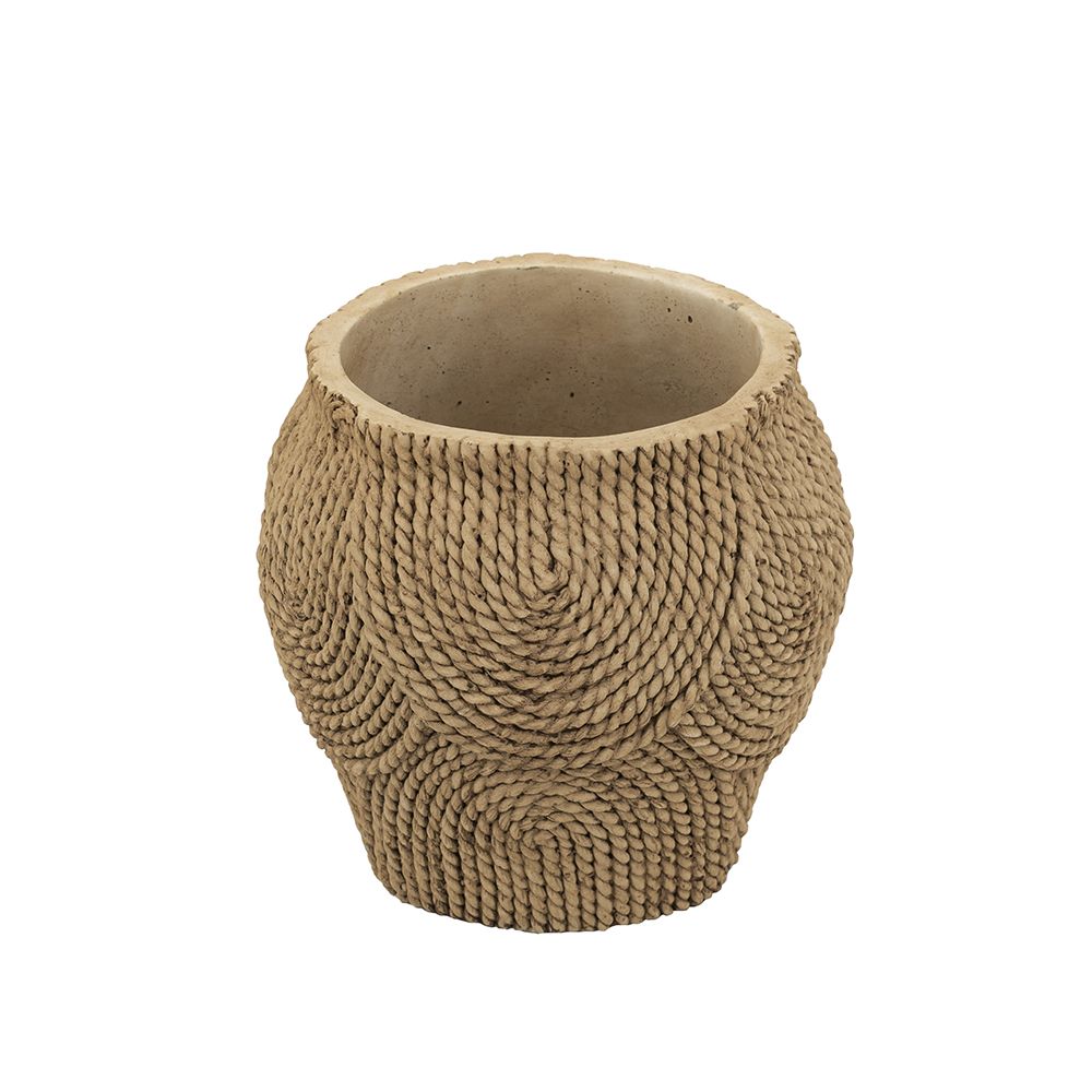 8" Round Sand and Cement Planter with Woven Brown Texture