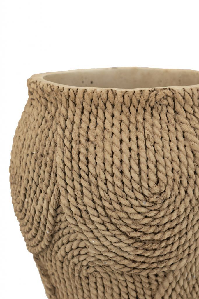 8" Round Sand and Cement Planter with Woven Brown Texture