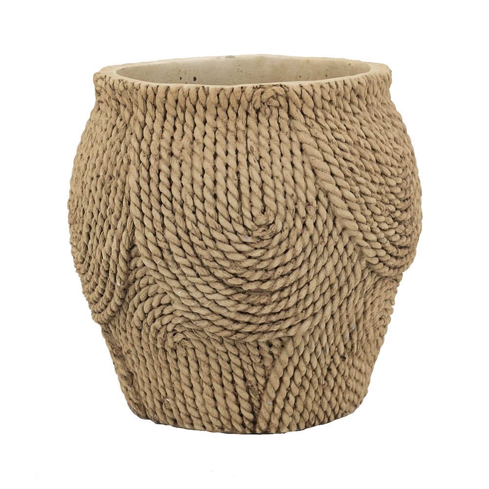 8" Round Sand and Cement Planter with Woven Brown Texture