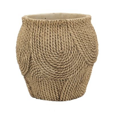 8" Round Sand and Cement Planter with Woven Brown Texture