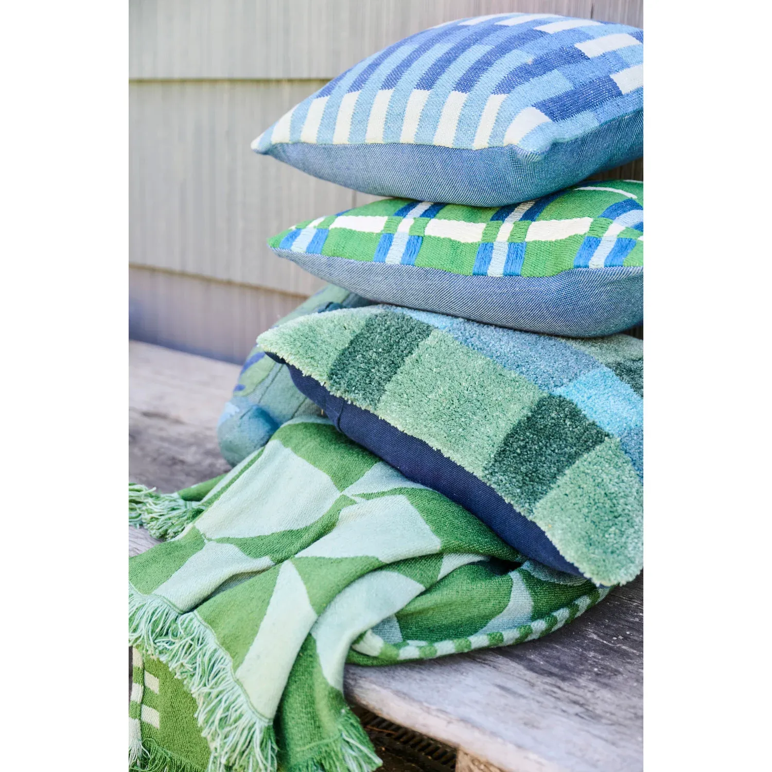18in. Blue Block Pattern  Indoor/Outdoor Pillow