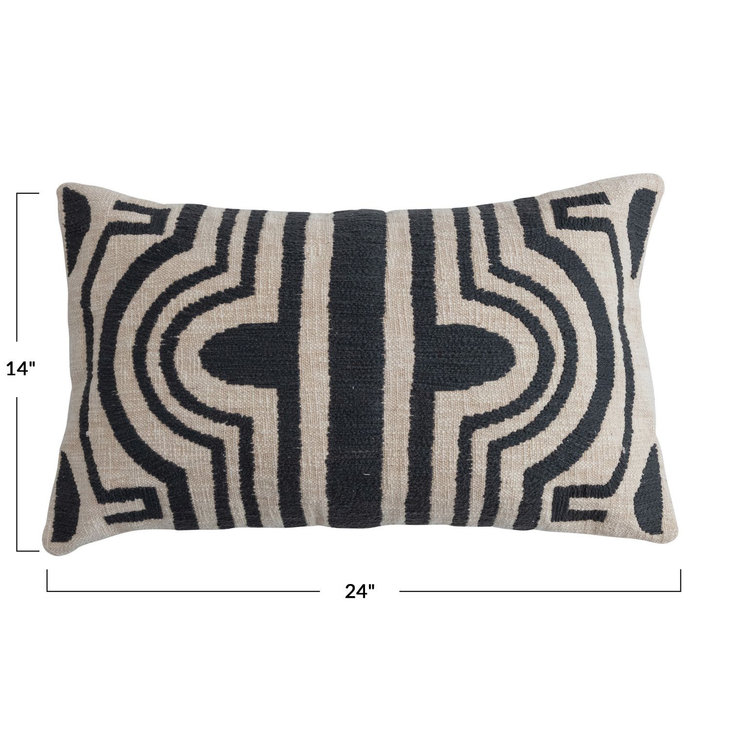 24x14 Black &amp; White Lumbar Pillow with Embroidered Line Design