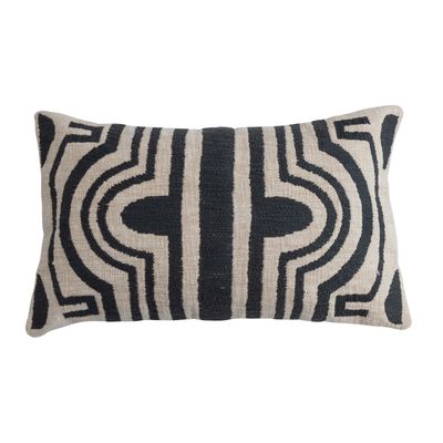 24x14 Black &amp; White Lumbar Pillow with Embroidered Line Design
