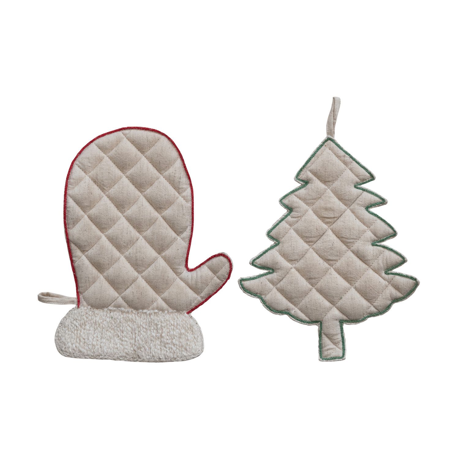 Quilted &amp; Linen Mitten/Tree Shaped Pot Holder with Embroidery, 2 Styles